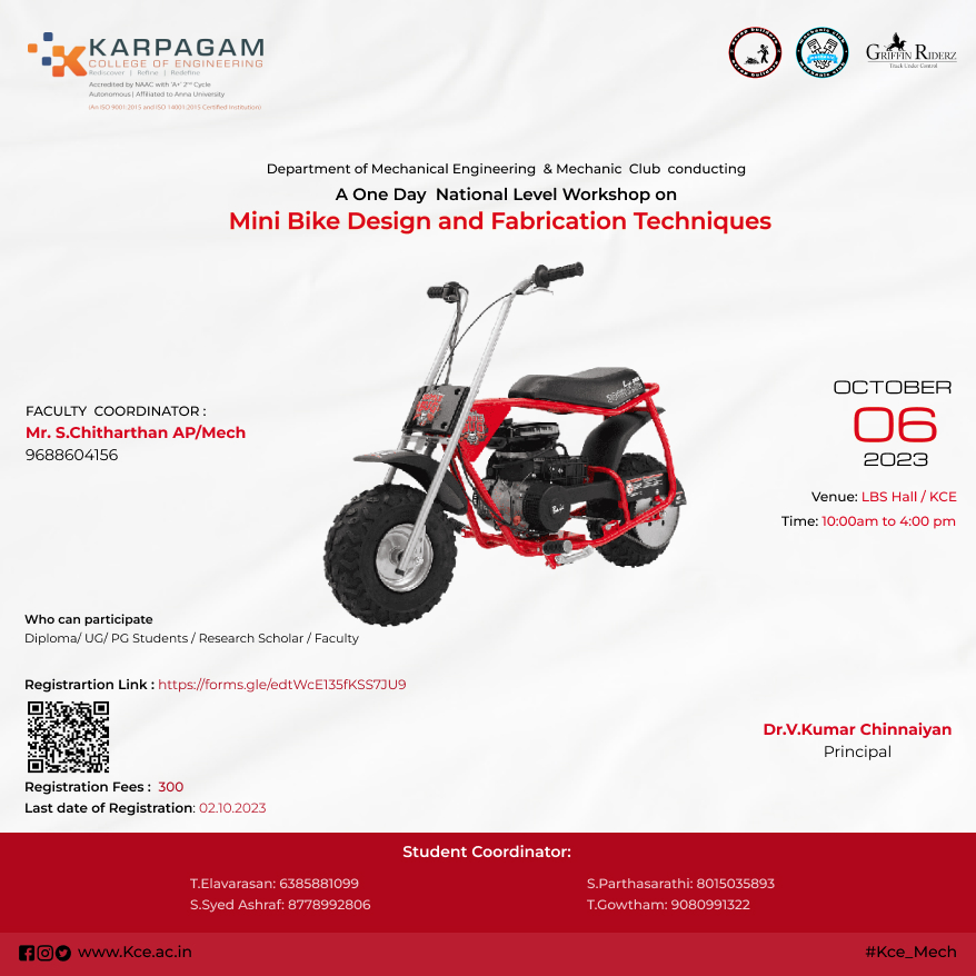 One Day National Level Workshop on Mini Bike Design and Fabrication Techniques 2023